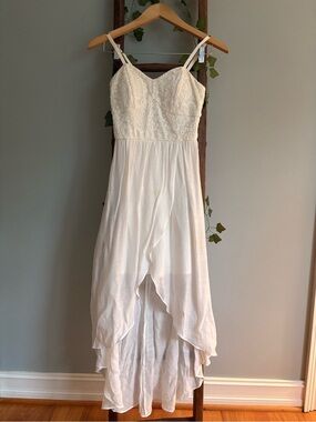 Iz Byer Ivory Lace Bodice High-Low Dress